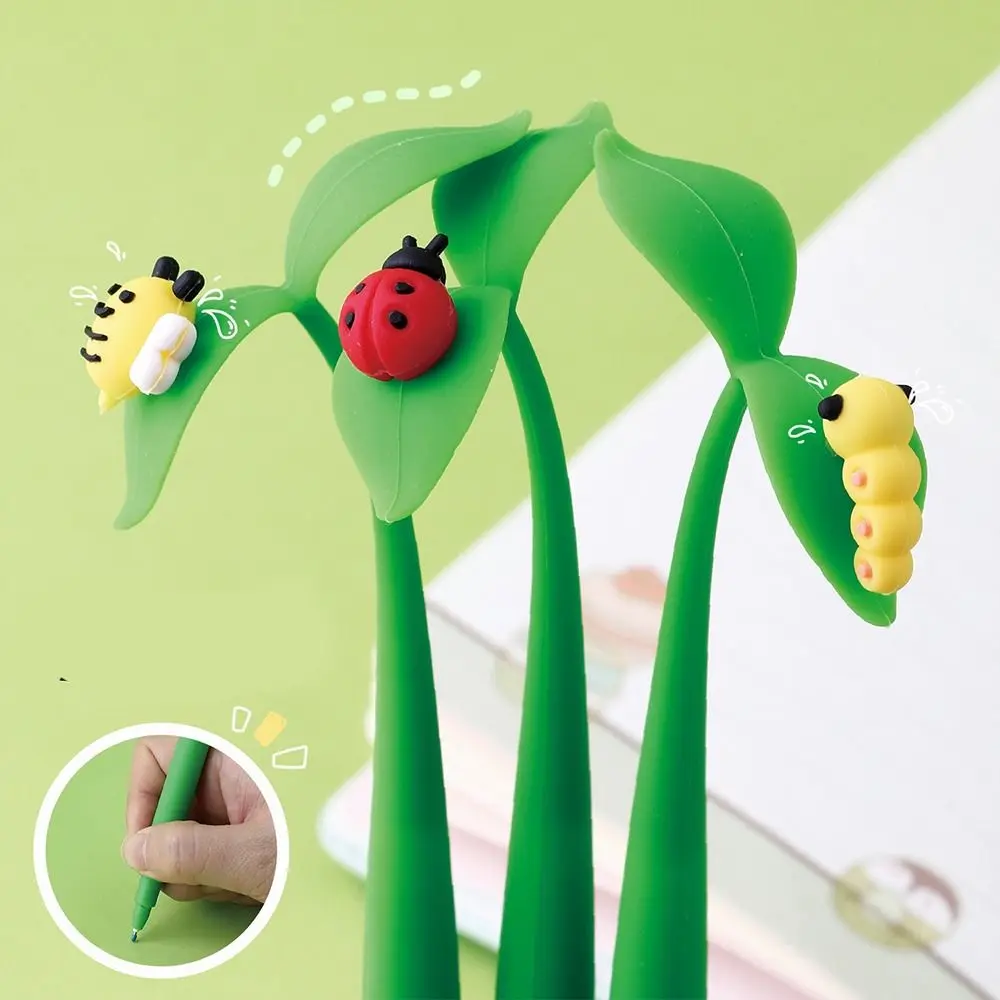 

Kawaii Flowers Insects Leaves Pen 0.5mm ST Nib Black Ink Signature Pen Soft Rubber Dancing Gel Pen School Supplies
