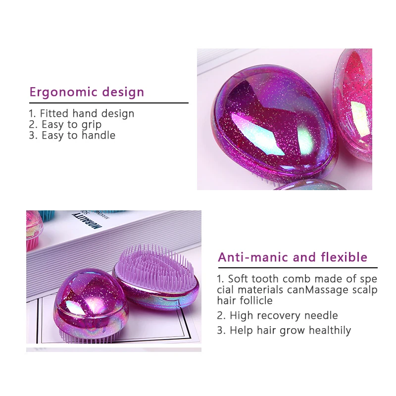 Description Picture 5 of itemAnti Static Hair Comb Egg Shaped Detangling Brush Anti-knot Comb Mini Comfort Hairdressing Massage Comb Hair Styling Care Tools