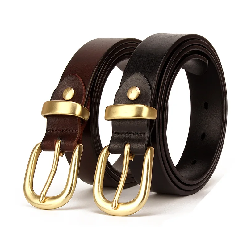 

Genuine Leather Women Wide Belt Copper Pin Buckle Unisex Belts