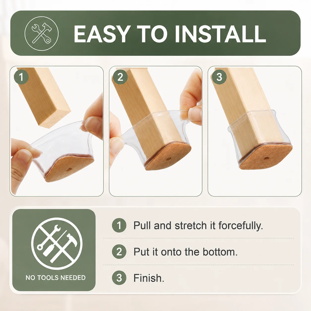 Clear Silicone Felt Floor Protectors – Square Chair Leg Caps (24-Pack) for Scratch-Free Hardwood Floors