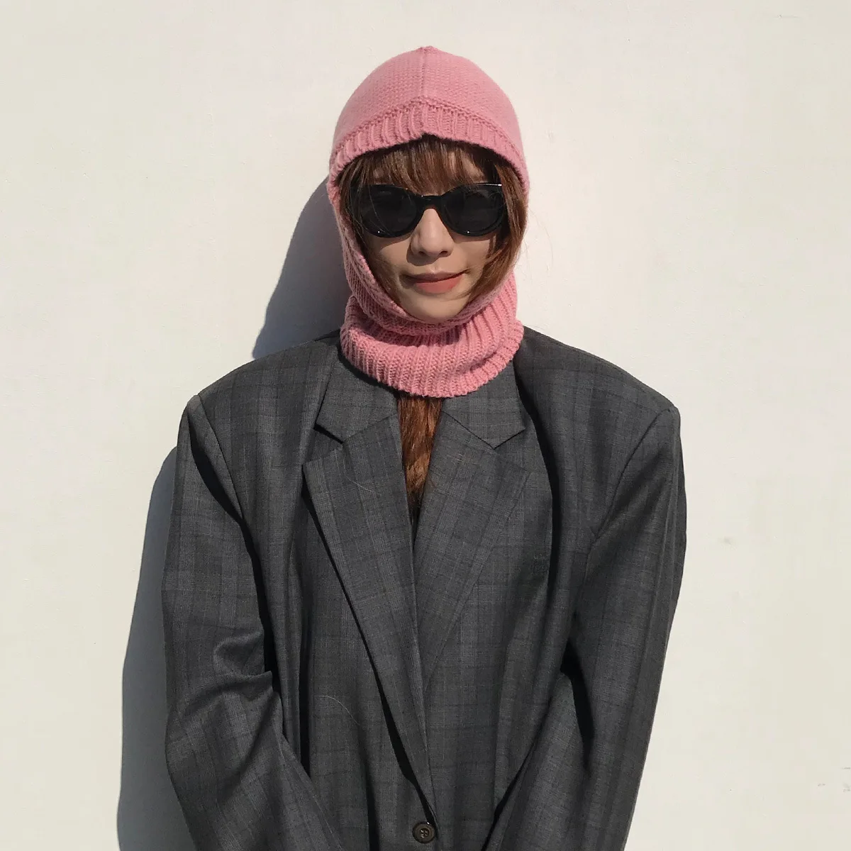 20%Wool 80%acrylic Winter Hats for Women Girls Y2K Beanie K-pop Korean Style Warm Hooded Scarf Caps 2-in1 Balaclava Knit Skull 5