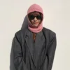 20%Wool 80%acrylic Winter Hats for Women Girls Y2K Beanie K-pop Korean Style Warm Hooded Scarf Caps 2-in1 Balaclava Knit Skull 5
