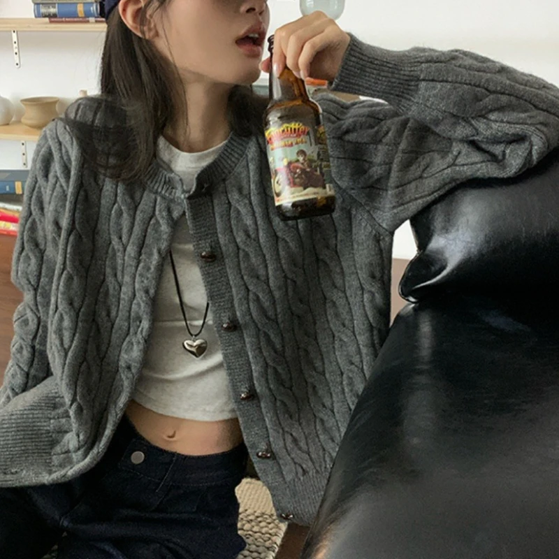 Autumn and Winter Fashion Women's O Neck Long Sleeve Slim-fit Sweater Elegant Solid Color Cardigan Single-breasted Knitwear Top