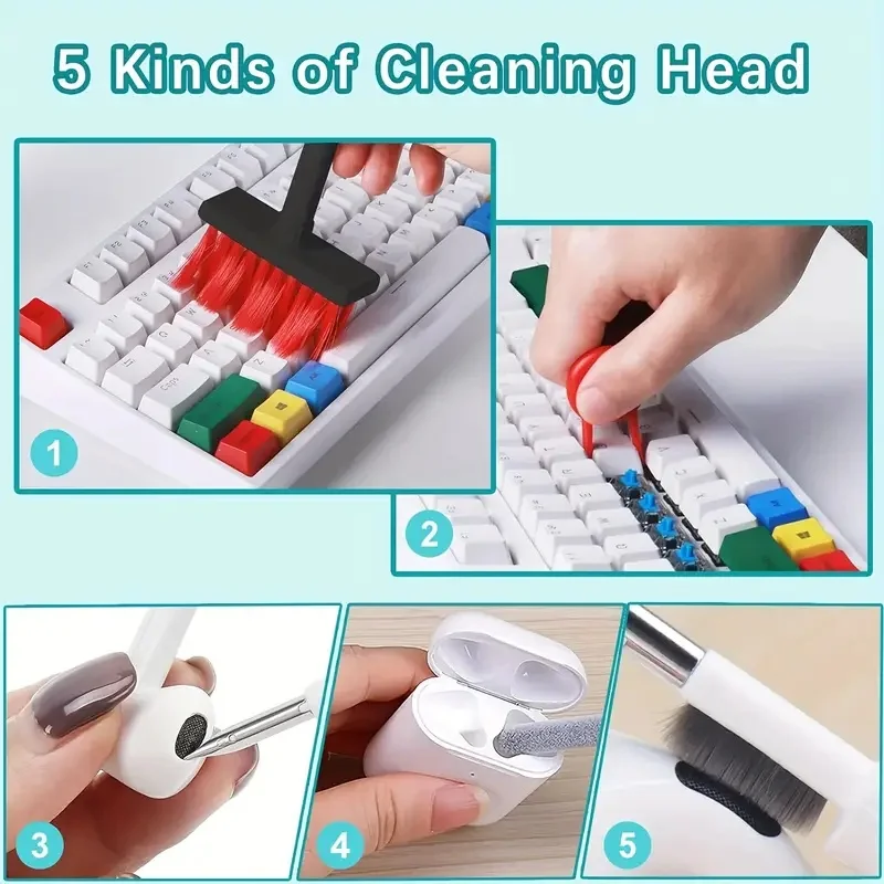 5-in-1 Computer Keyboard Cleaner Brush Kit Earphone Cleaning Pen For Headset Keyboard Cleaning Tools Cleaner Keycap Puller Kit