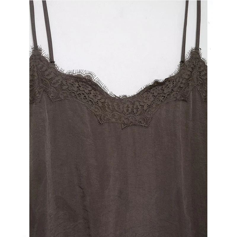 Women Lace Patchwork Sling Top Sexy Sleeveless Side Split Underwear Style Vest Top 2026 New Summer Lady Party Vacation Tops ﻿