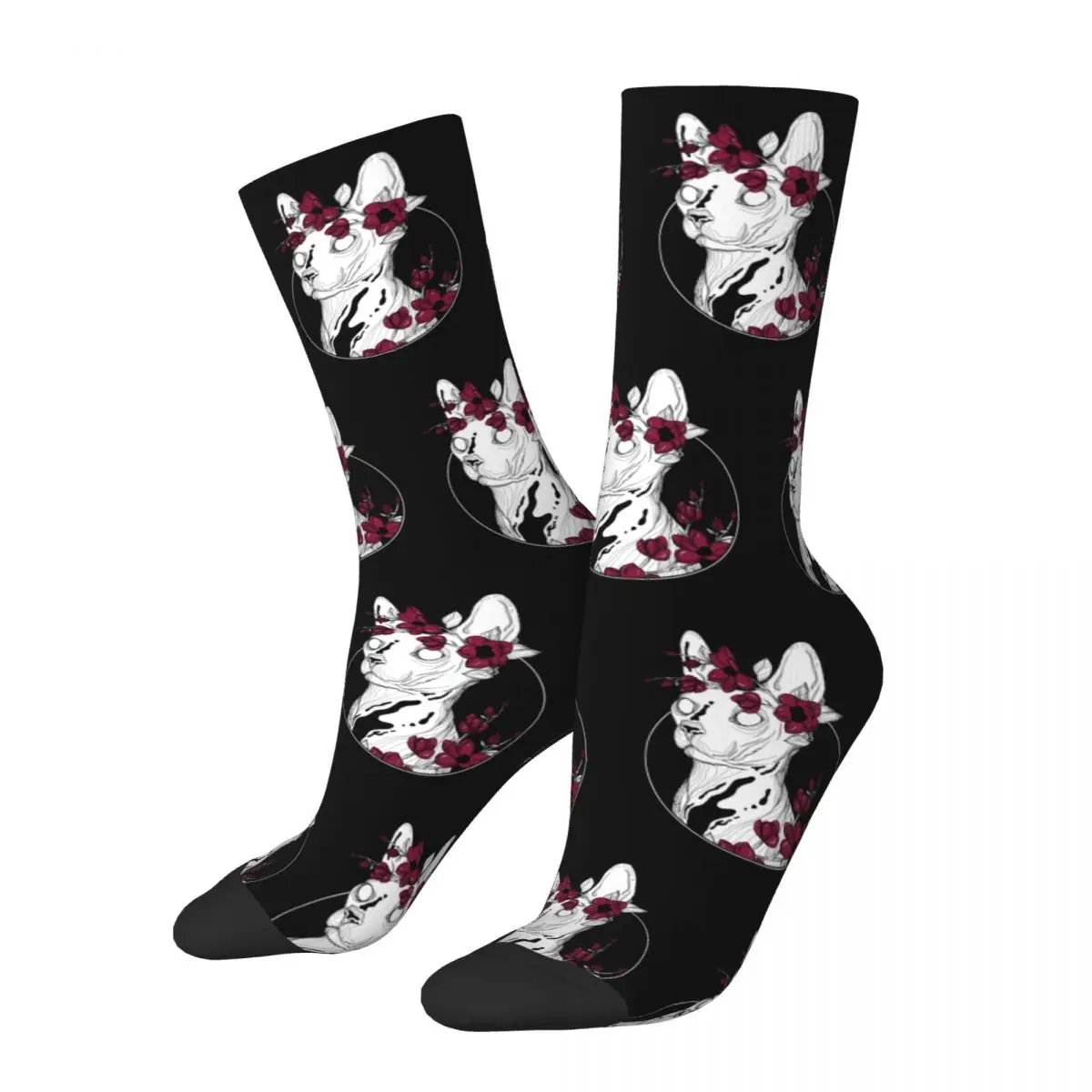 

Winter Warm Casual Women Men Flower Sphynx Cat Socks Non-slip Sports Socks