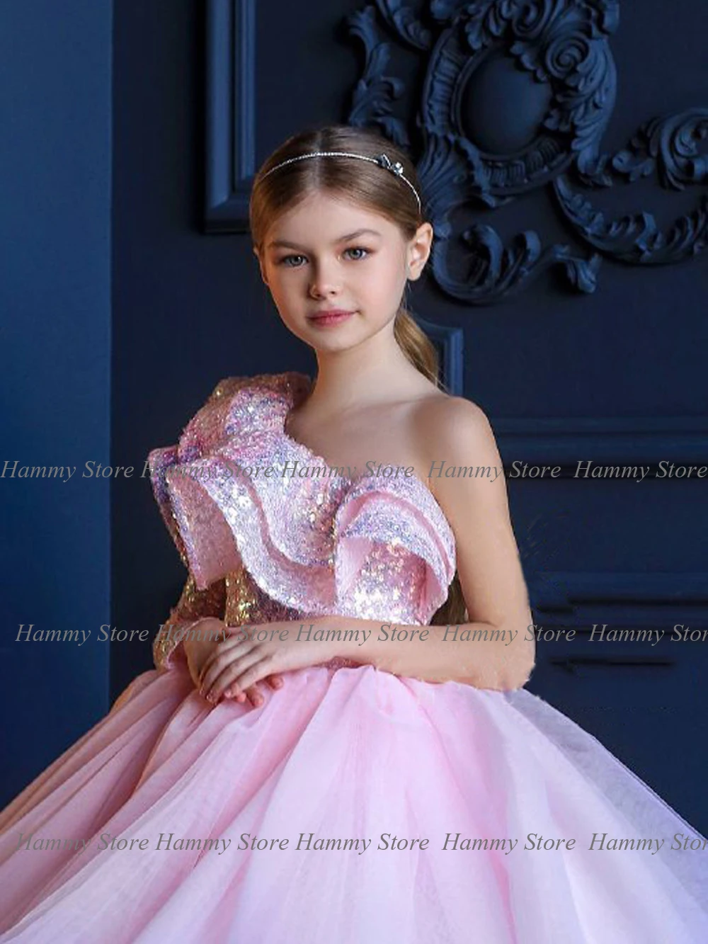 Lovely Ball Gown Flower Girl Dress Sparkling One Shoulder Ruffles Sequin Tulle Girls' Party  First Communion Dresses