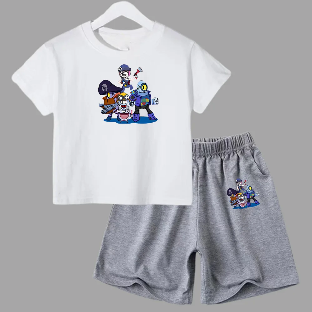 Conjunto de 2 piezas de camiseta y pantalones cortos informales para niños y adolescentes, de algodón, de manga corta, para verano