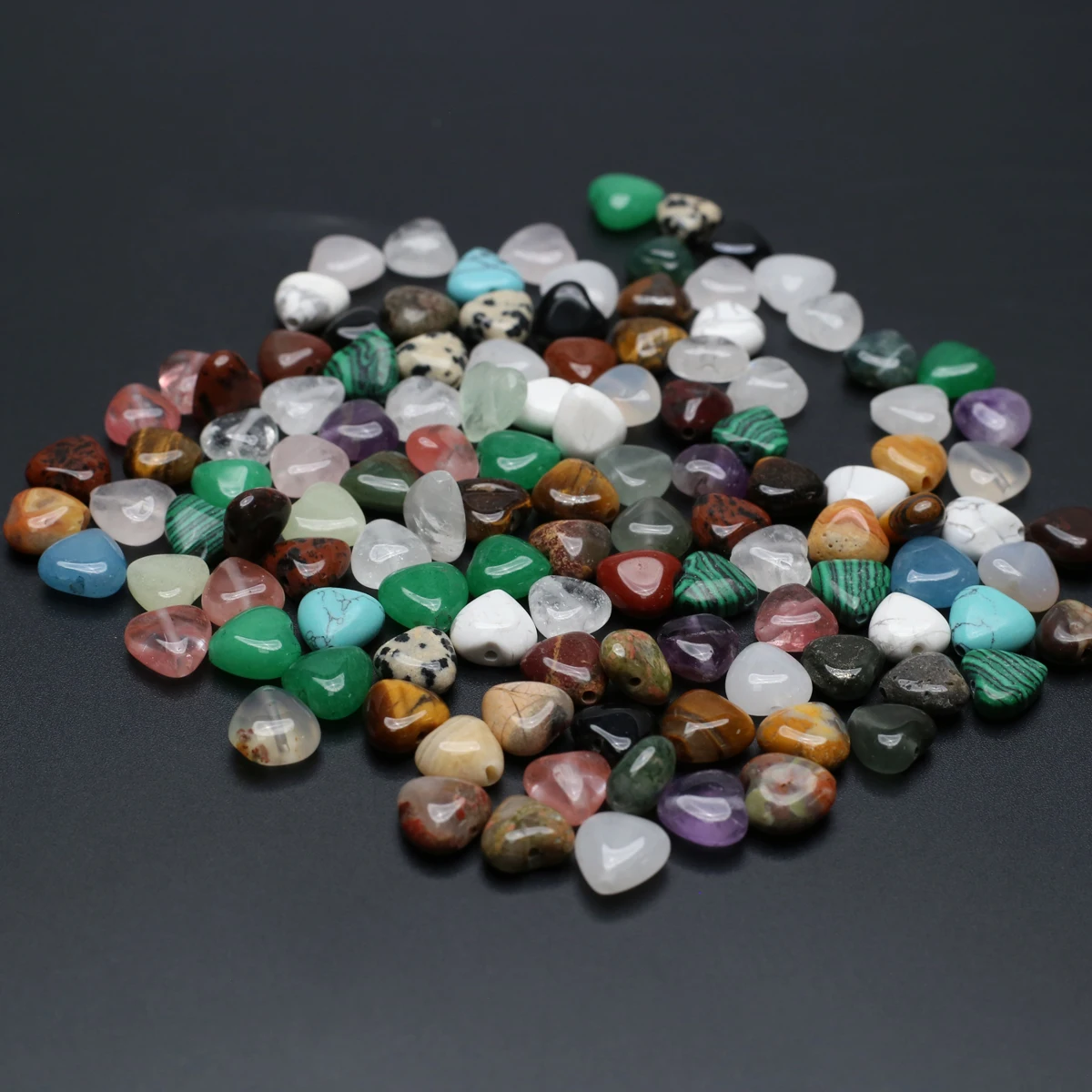 100PCS Wholesale Large Hole Heart shaped Stone Beads Natural Crystal Agate Jewelry Production DIY Necklace Bracelet Accessories