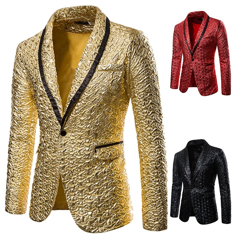 

HOO 2023 Men's Gilded Pleated Solid Color Performance Dress Host Mc StudiO blazer