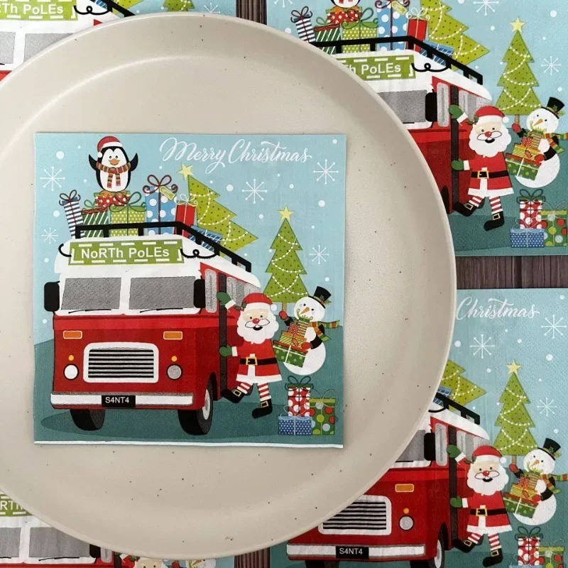 New Snowman Bus Colourful Napkins 10/20pcs 33CM Christmas Ambience Paper Placemats Party Drawing Paper Butterfly Bartlet