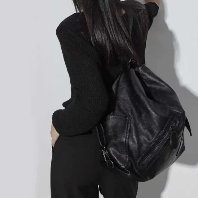 Borsa a tracolla da donna vintage nera Borse a tracolla da moto di lusso semplici Zaini multifunzionali di grande capacità di design 4