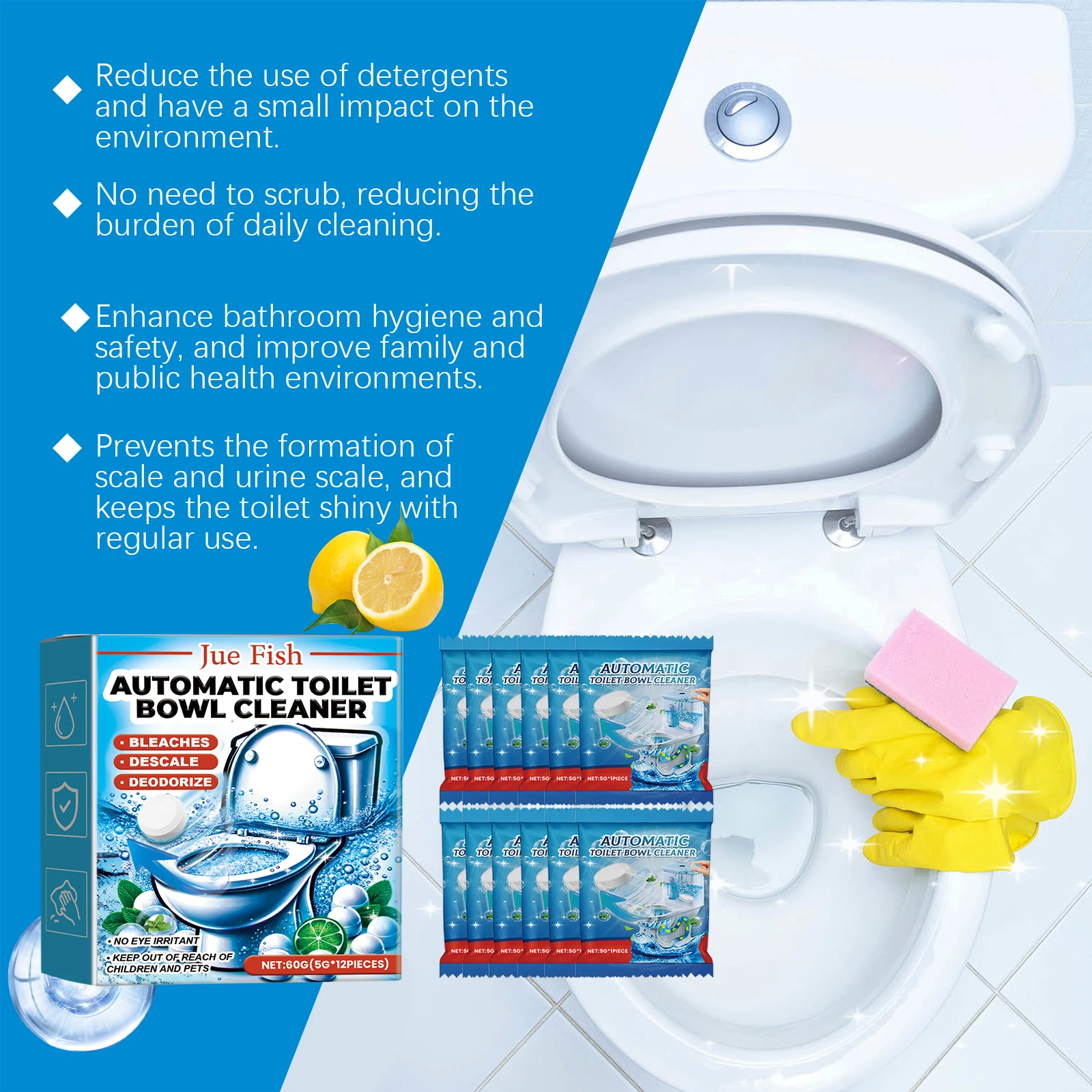 Automatic Toilet Cleaning tablets Urine stain and yellow dirt remover Deep cleaning deodorant for toilets 12pcs