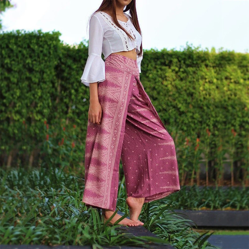 Women Casual Baggy Harem Pants Split Straight Pants Boho Vintage Aladdin Hippie Trousers Yoga Joggers Pants Sportswear