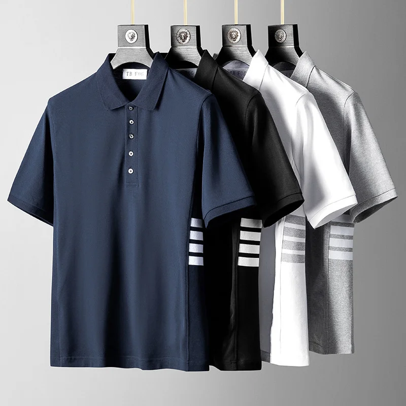 

TB FOG tide brand half-sleeve four-bar men's striped cotton summer POLO lapel short-sleeved T-shirt casual trend couple wear