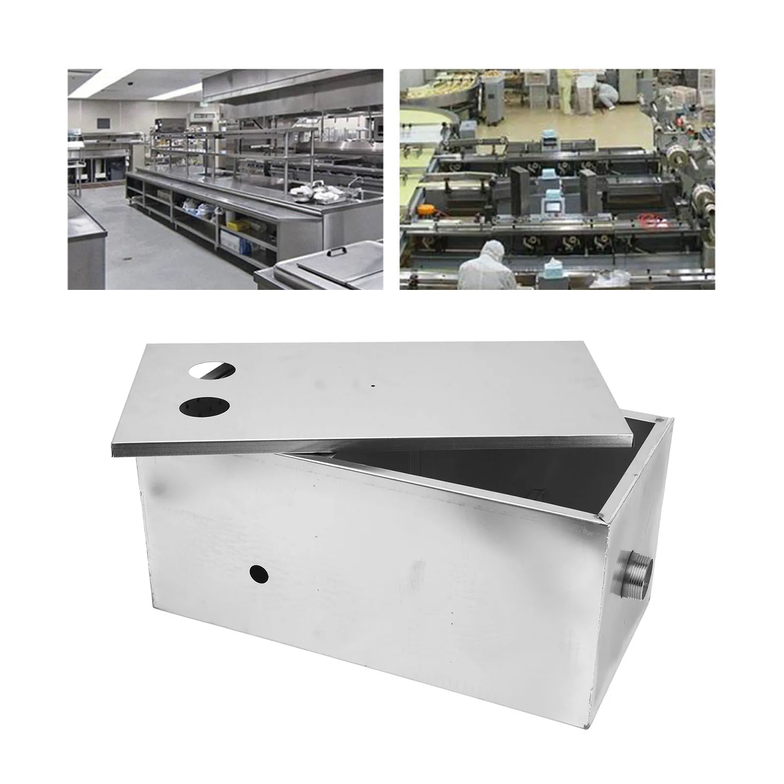 Grease Trap 3 Stage Filtration Grease Trap Stainless Steel Interceptor for Kitchen Restaurant 50x25cm Dual Holes
