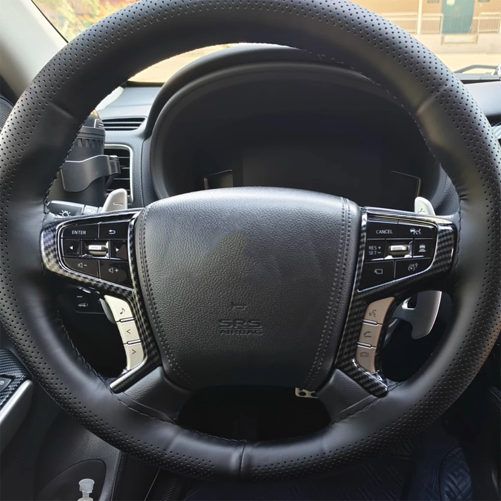 

2016 - 2022 For Mitsubishi Pajero Sport Steering Wheel Panel Bezel Trim Carbon Fiber Styling