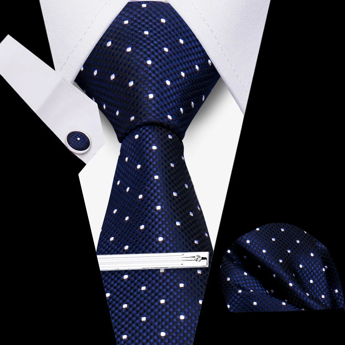 Fashion Ties For Men Elegant Bussiness Tie Handchief Cufflinks And Tieclip 4-Pcs Set Wedding Accessories Gifts For Men
