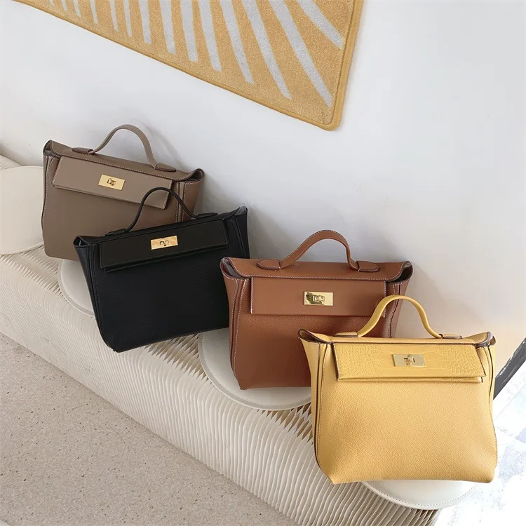 Women's New Fashion Western Concise Handbag Shoulder Crossbody Bag Pu Elegant OL Lady Tote Bag for Office Daily