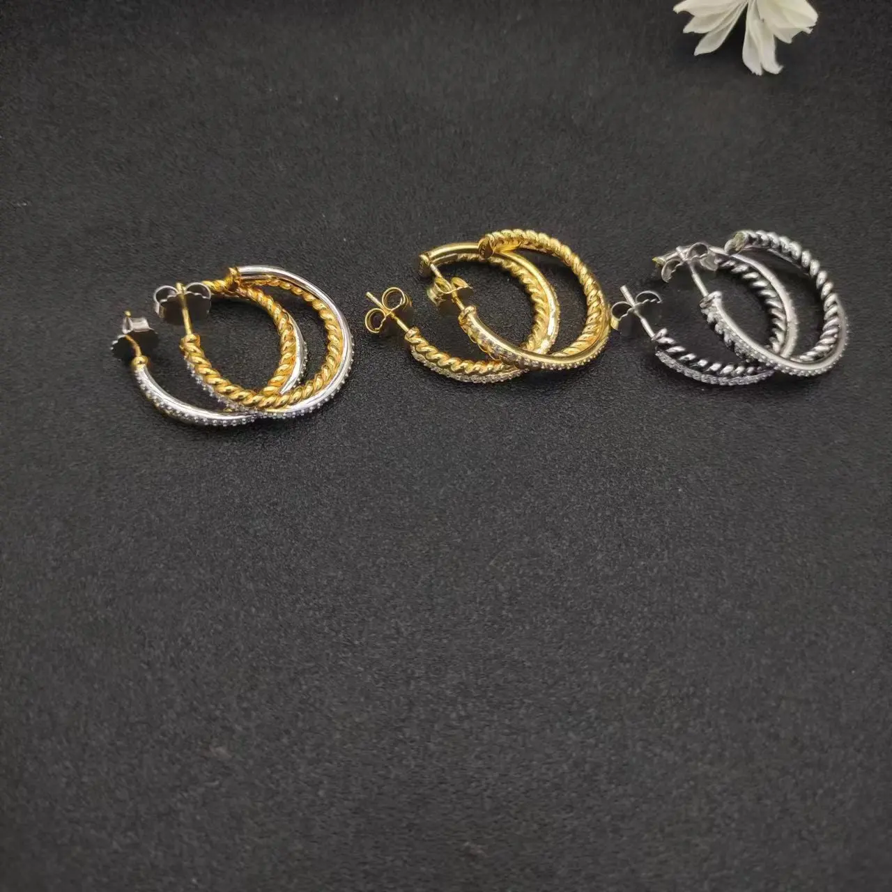 HSC DY Gold Hook Twisted Wire Buckle Earrings in Sterling Silver with 14K Yellow PlatedPlated