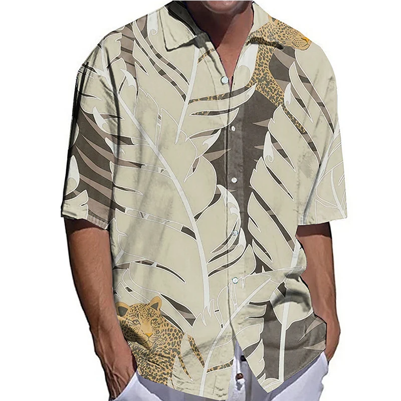 

Luxury Men Shirts Oversized Casual Shirt Leopard Print Half Sleeve Tops Men's Clothing Hawaiian Party Cardigan Blouses High-End