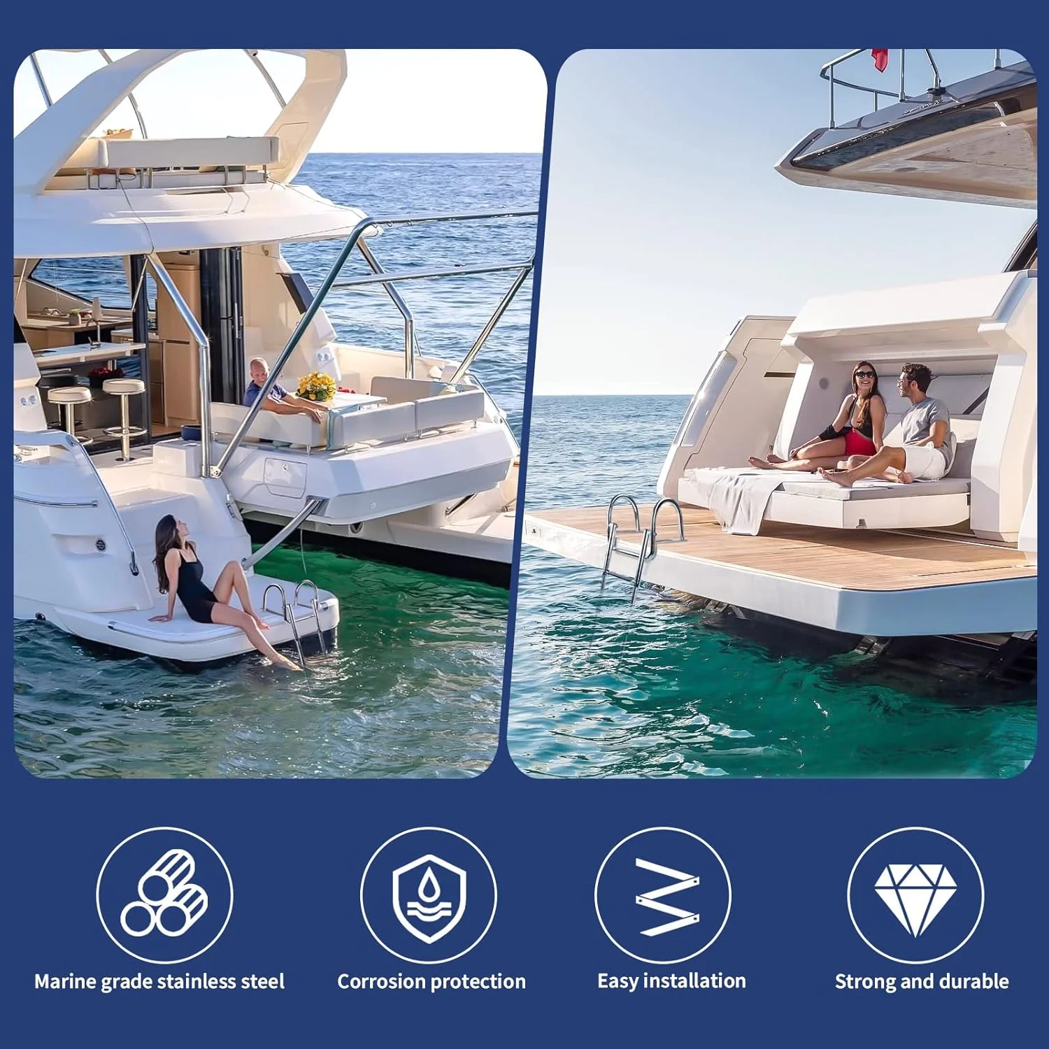 Escalera Plegable De Acero Inoxidable Para Barco O Pontón - 4 Peldaños, Telescópica Y Resistente