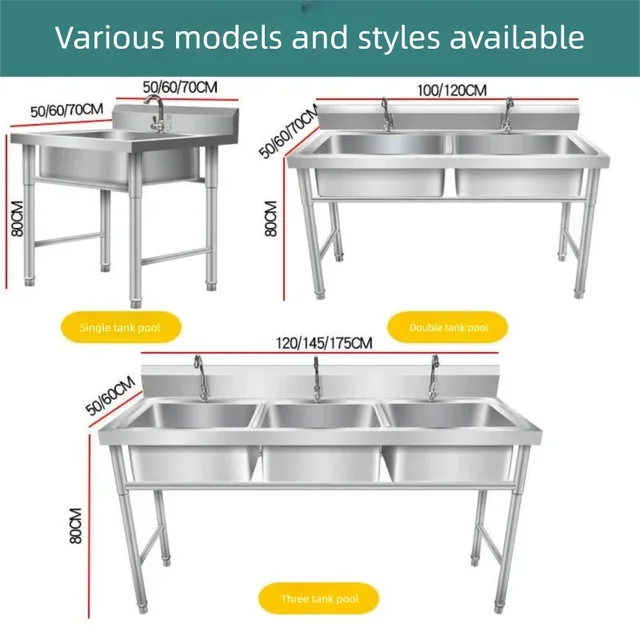 อ่างล้างจานสแตนเลสแบบติดตั้งในตัวพร้อมขายึด ช่องเดี่ยวหรือสองช่อง สำหรับใช้ในครัวเรือนหรือร้านอาหาร สำหรับล้างผักและจาน 3