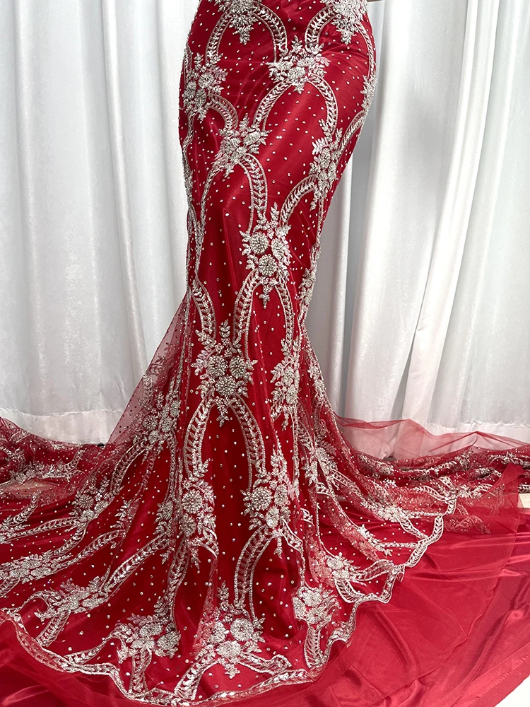 Lace Fabric Sequins Mesh Heavy bead Embroidered Tulle Fabric Dresses | eBay