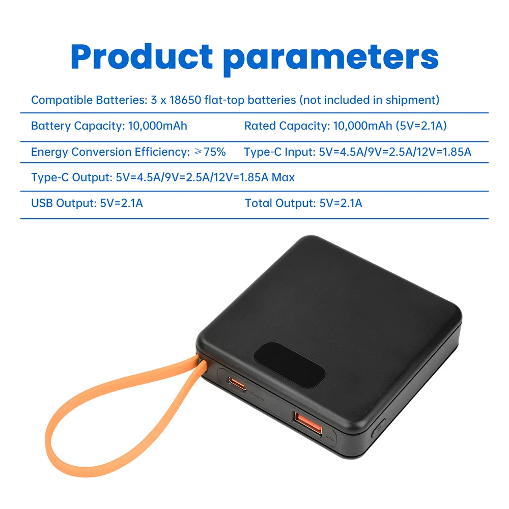 DIY 18650 Power Bank Fall 10 Watt/22,5 W Schnelle Lade Batterie Box Micro USB Typ-C Keine-Löten Batterie Lagerung Shell Eingebautes Kabel – Detail 10