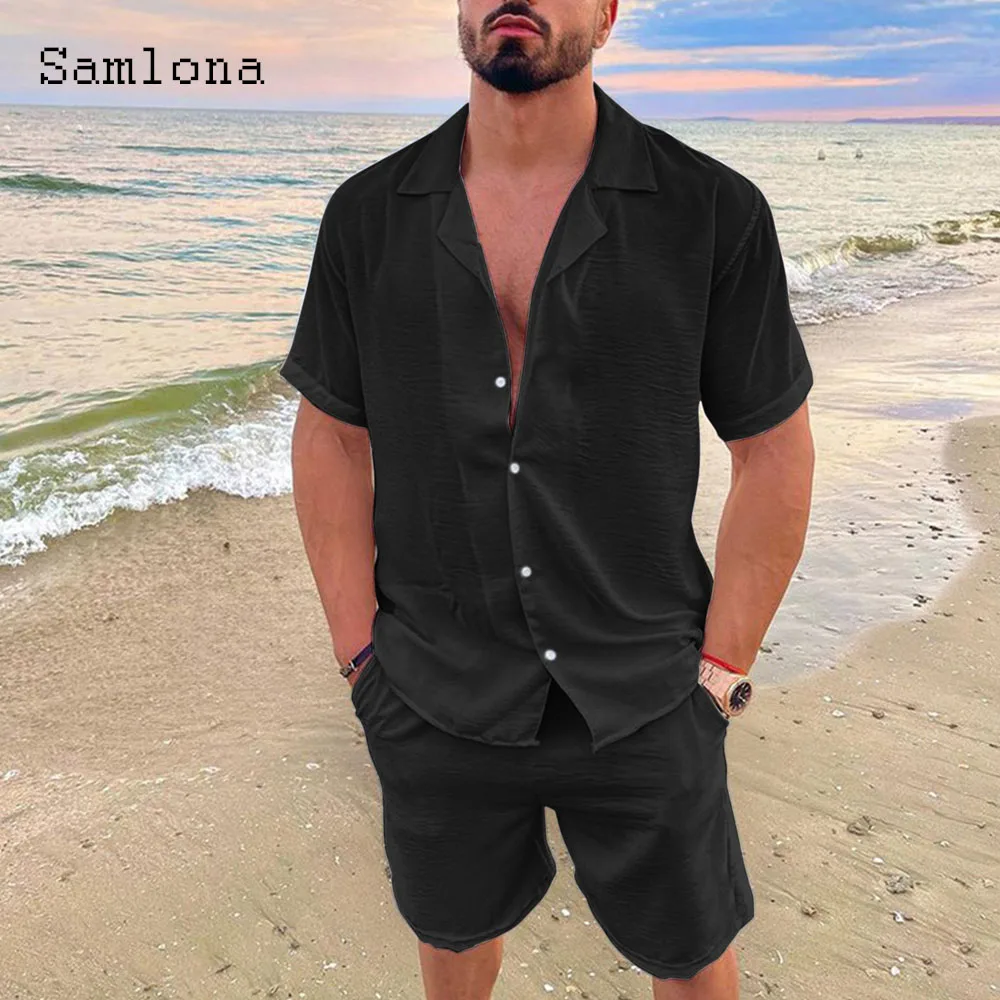 Plus Size Mens Casual Linen Two Piece Sets 2024 Europe Style Vintage Tops Blouse and White Shorts Suit Male Beach Tracksuits Set 2