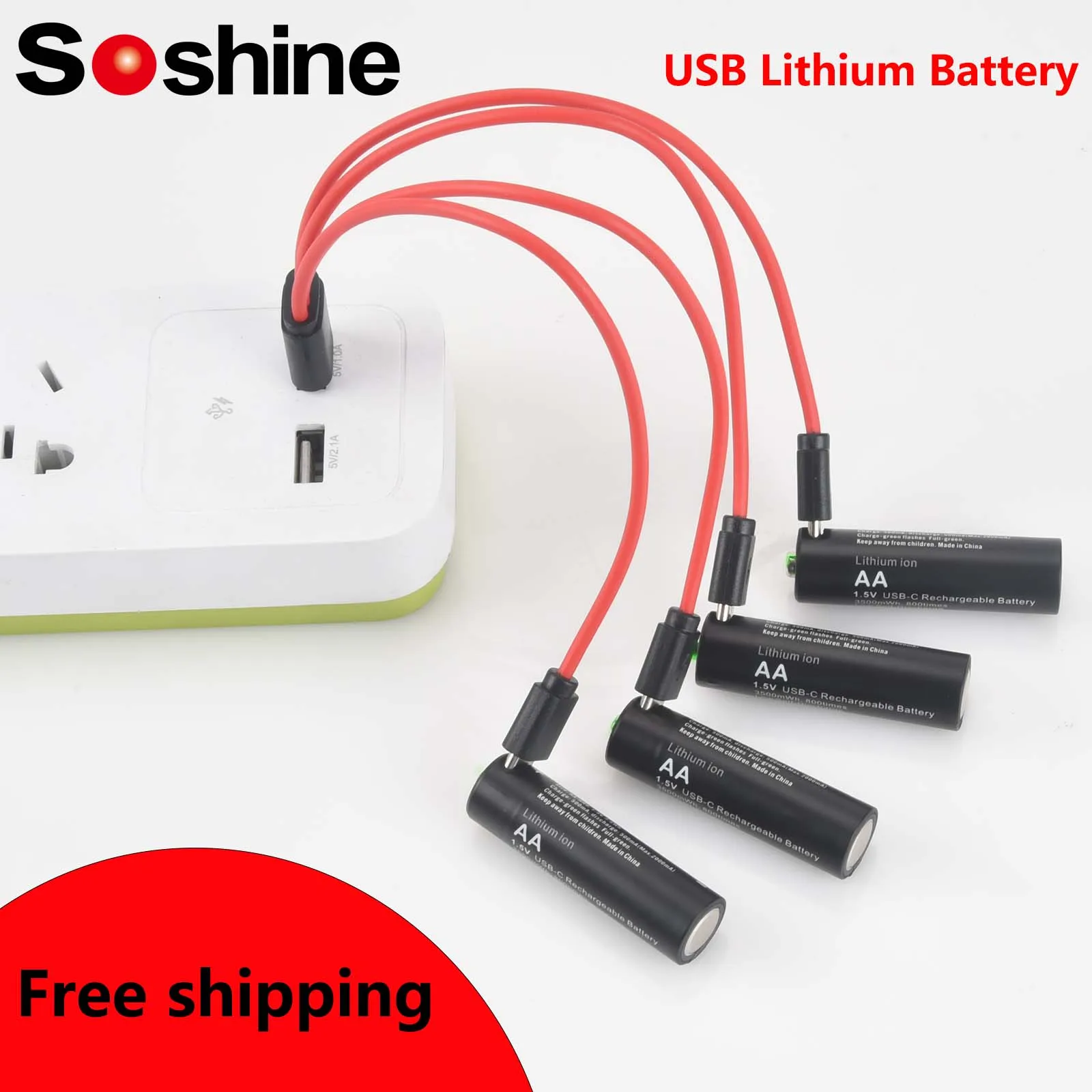 SOSHINE AA AAA Rechargeable Batteries USB Lithium 1.5V AA 2600mWh 3500mWh 4200mWh and 1.5V AAA 600mWh 1100mWh Li ion Battery