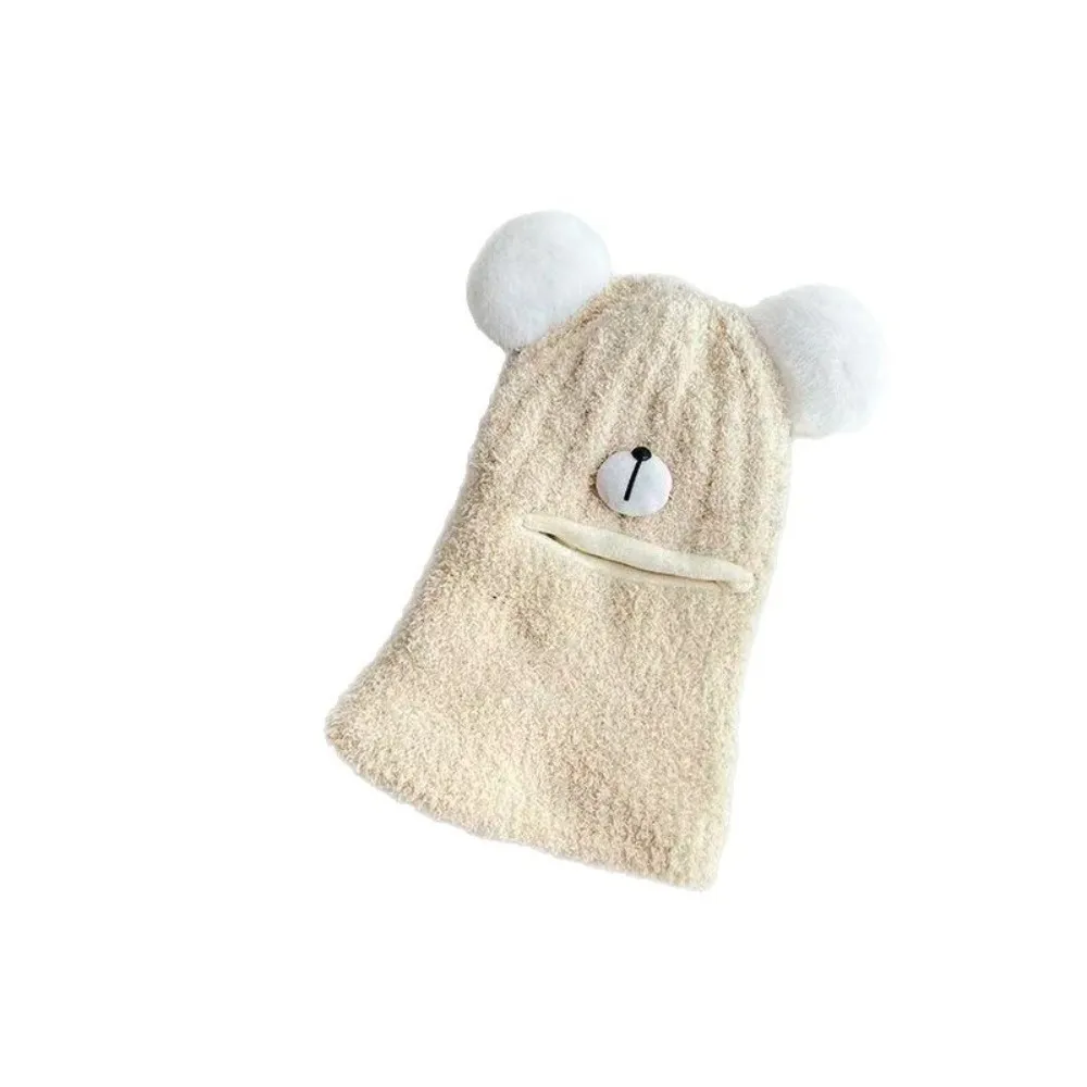 New Warm Scarf Mask Integrated Hat Windproof Cute Bear Neck Warmer Coldproof Knitted Pullover Cap 3-36M