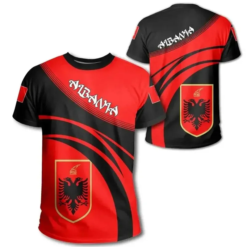 

Albania Flag Graphic T Shirts Albanian National Emblem 3D Print T Shirt For Men Clothes Sport Contest Jersey Eagle Tee Boy Tops