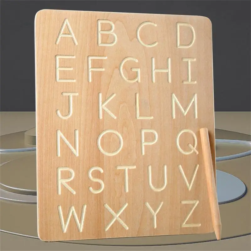 Montessori Wooden Alphabet Number Tracing Board Toddler Writing Tools for  Beginners Double Sided Wooden Letter Board Wood Handwriting Alphabet