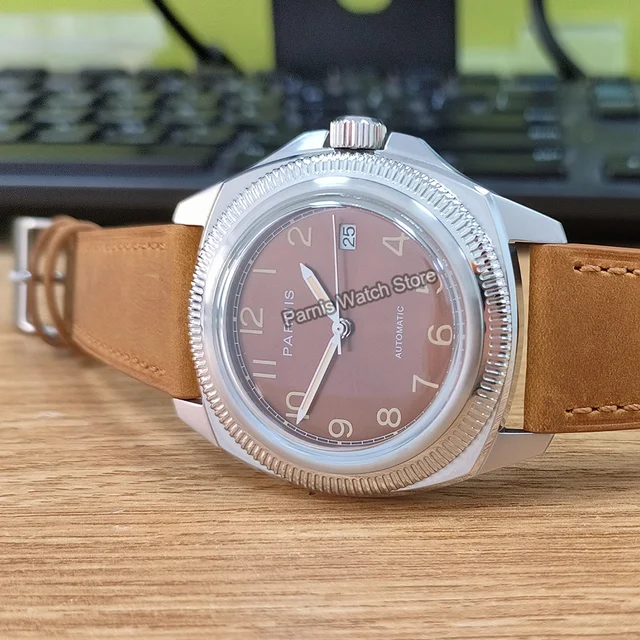 Parnis 41mm Blue Dial Leather Strap Sapphire Crystal NH35A