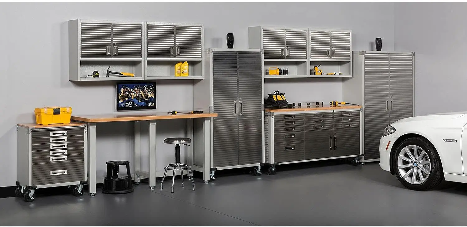 Heavy Duty Rolling Cabinet Workbench Table with Solid Wood Top Workstation for Garage Warehouse Office Workshop 5