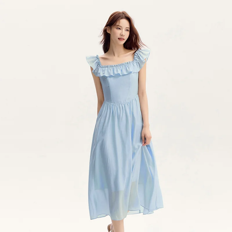 Bodycon Dress Women Slim Fit With Ruffled Hem Summer New Short Flutter Sleeves And Gentle Mid-Length Dress