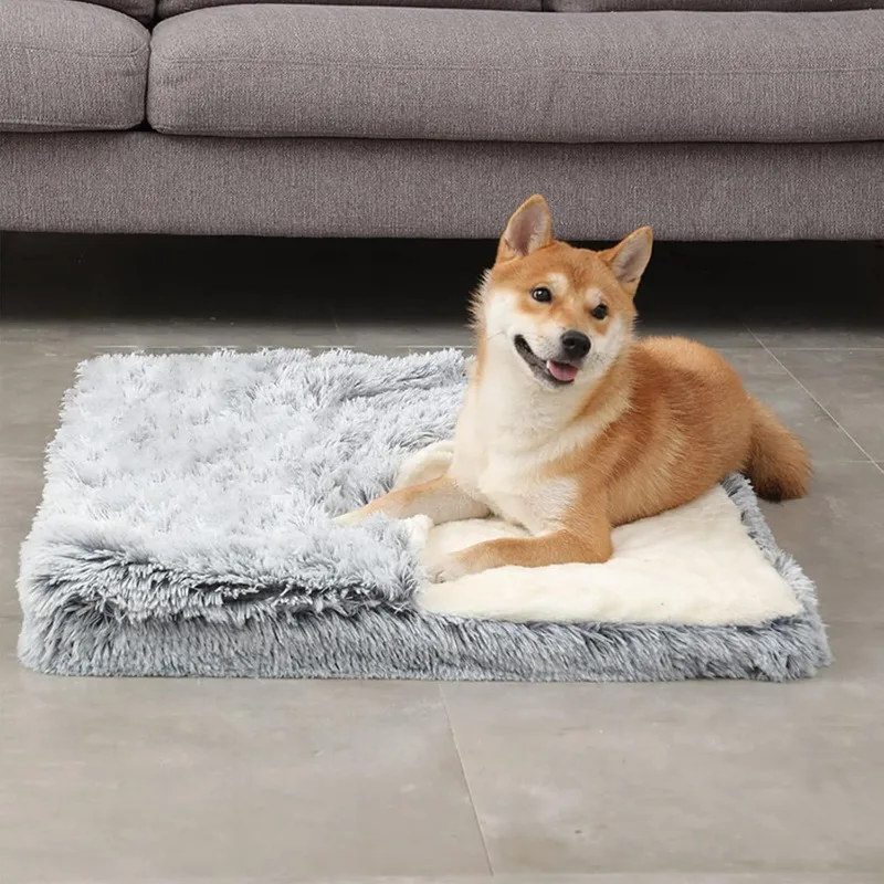 Dog Bed with Cover Cave, Orthopedic Dog Bed with Blanket, 33.5 * 27.6'' Rectangle Pet Crate Cozy Cuddler Mat