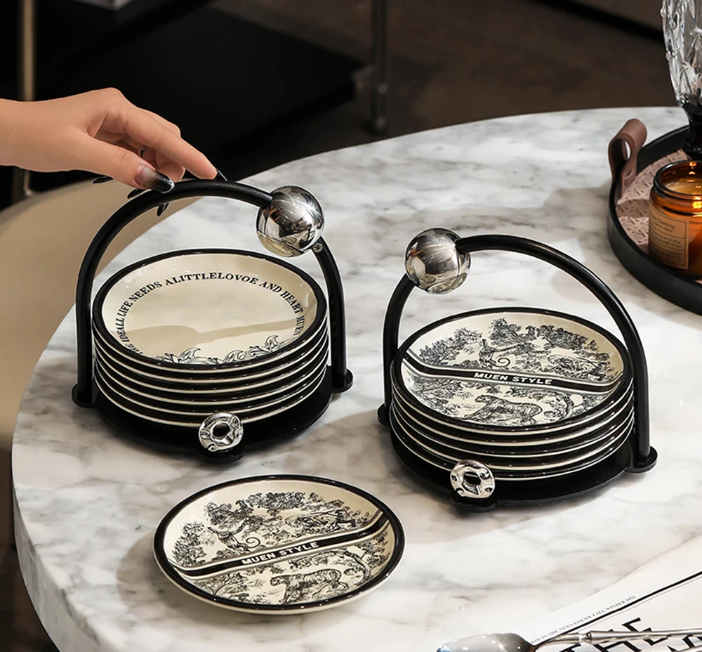 Light Luxury Ceramic Bone Plate Set Design With Ink Wash Style Multi-purpose Small Plate Household Fruit