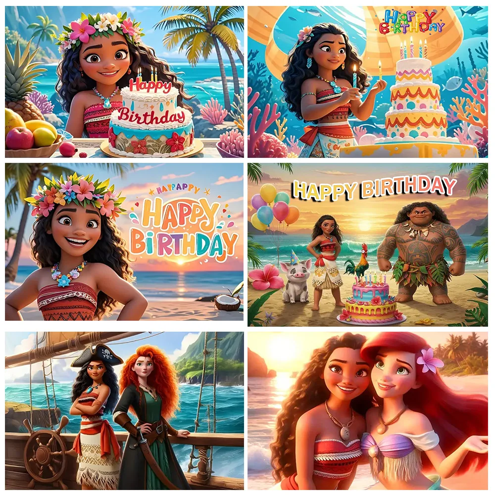 Moana Theme Background Banner Girls Birthday Party Decorations Iconic Brand Princess Backdrop Baby Shower Supplies Photo Shoot Props