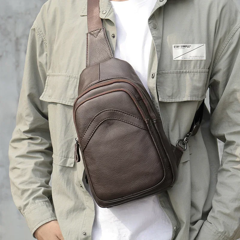 

Casual Men's Newsbirds Chest Bag Genuine Leather Single Shoulder Cross Body Soft Cow Pack For Men Slinig s