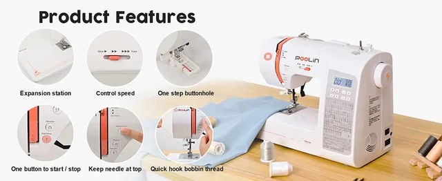 POOLIN Simple Sewing Machine - 26 Stitch Applications, Adjustable Stitch  Length, with Complete Accessory Kits & Foot Pedal, 5 Included Presser Feet