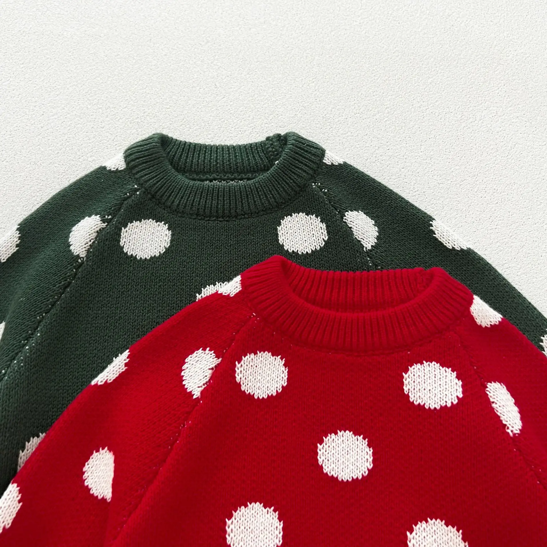 Autumn Newborn Infant Baby Boy Girls Dot Pullover Bow Sweater Knit Long Sleeve Jacket Kids Onepiece Fashion Baby Clothing