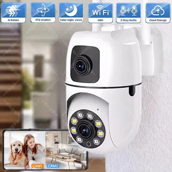 8MP Wifi IP Wireless Security Camera Dual Lens PTZ 8X Zoom Tracking Surveillance Cameras Two-way Audio Night Color CCTV Cam 5MP 1
