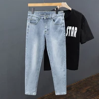 New Men's Little Feet Skinny Jeans Light Blue Spring Summer Thin Elastic Denim Pants Classic Korean Washed Cowboy Trousers