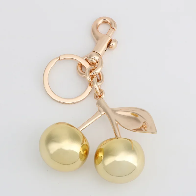 Fashion Glitter Gold Cherry Keychain Summer Fruits Cherries Pendant Keyring For Women Men Jewelry Bag Accessories Gift