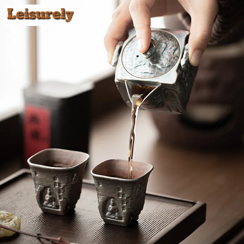 150ML Gilt Silver Square Grottoes Teapot Japanese Tea Infuser Pot Tea Maker Kettle With Filter Kung Fu Teaset Supplies Gift Box