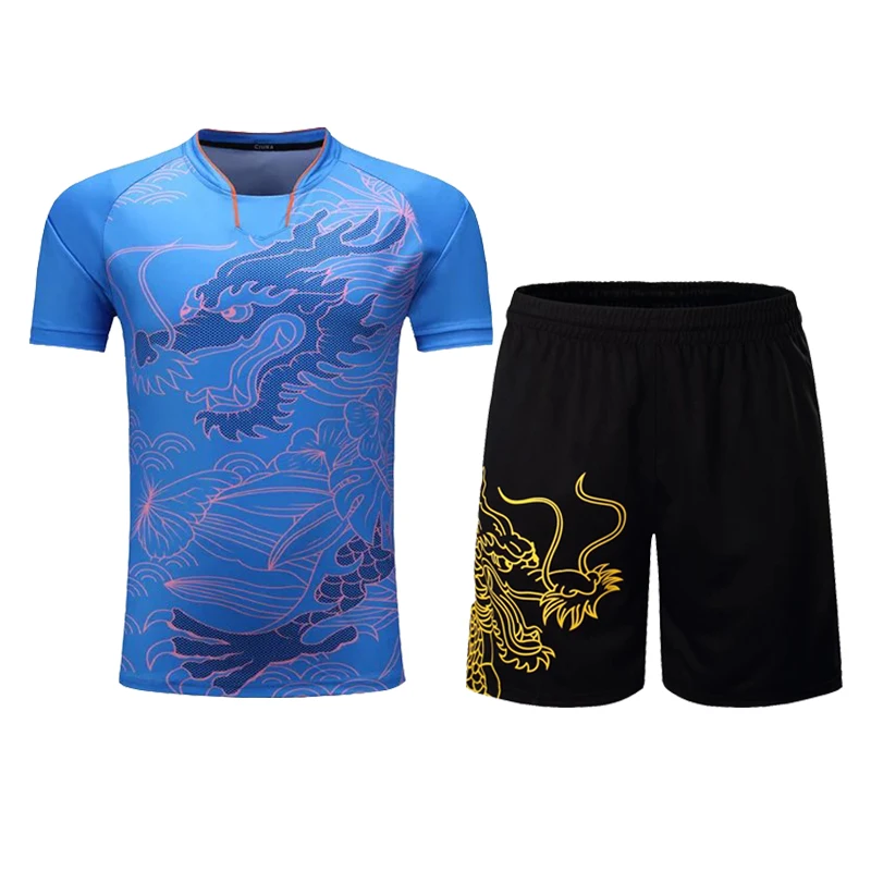 Dragon Print Badminton Table Tennis Clothes Set Men Women Girls Boys Kids Adult Ping Pong Tennis Uniform Suit