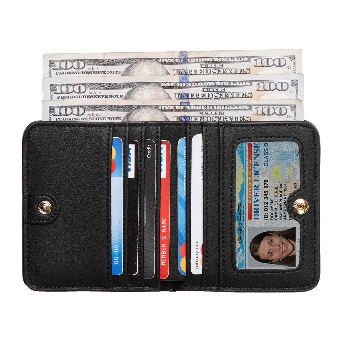 Women's RFID Blocking Compact Bifold Leather Wallet with ID Window