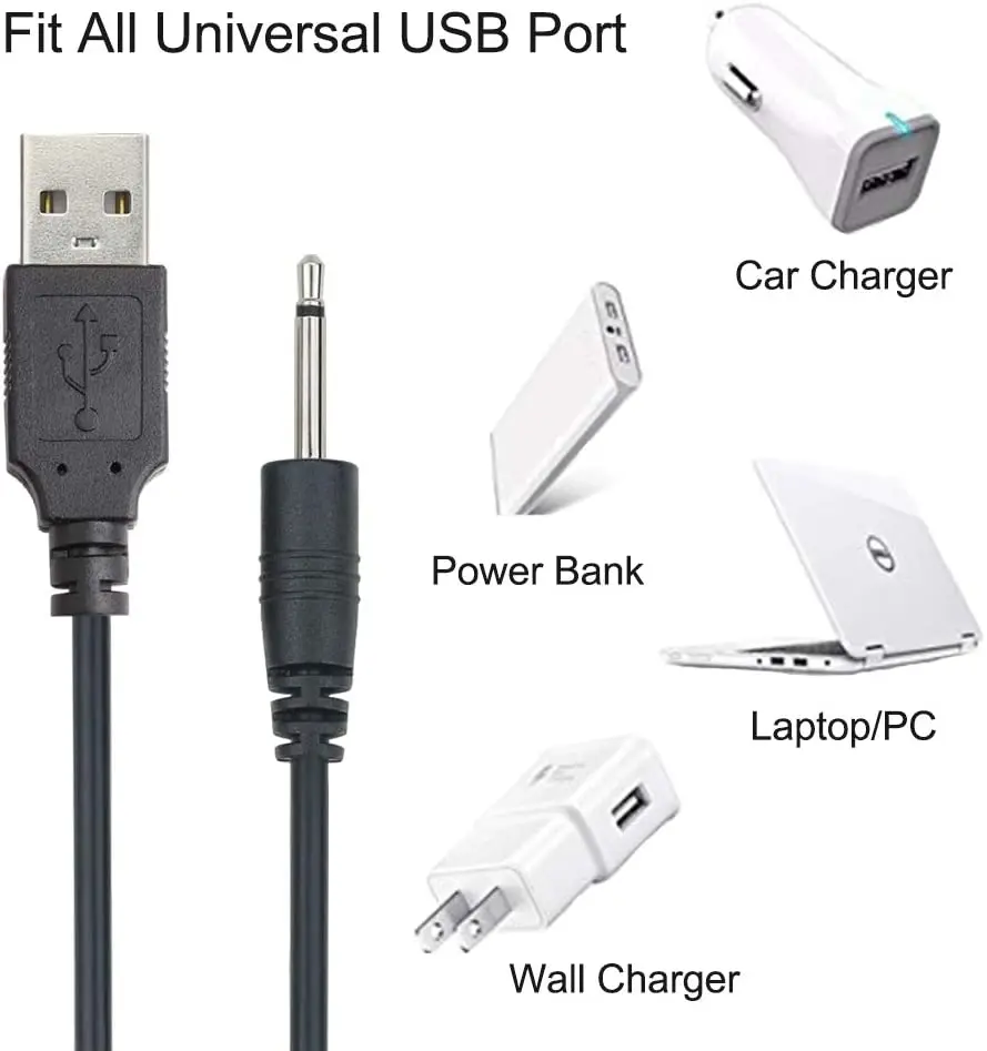 BLKing Cavo Di Ricarica USB Da 2,5 Mm - Adattatore Universale USB A DC Per Massaggiatori E Vibratori, Lunghezza 82 Cm, Testa 17 Mm, Bianco